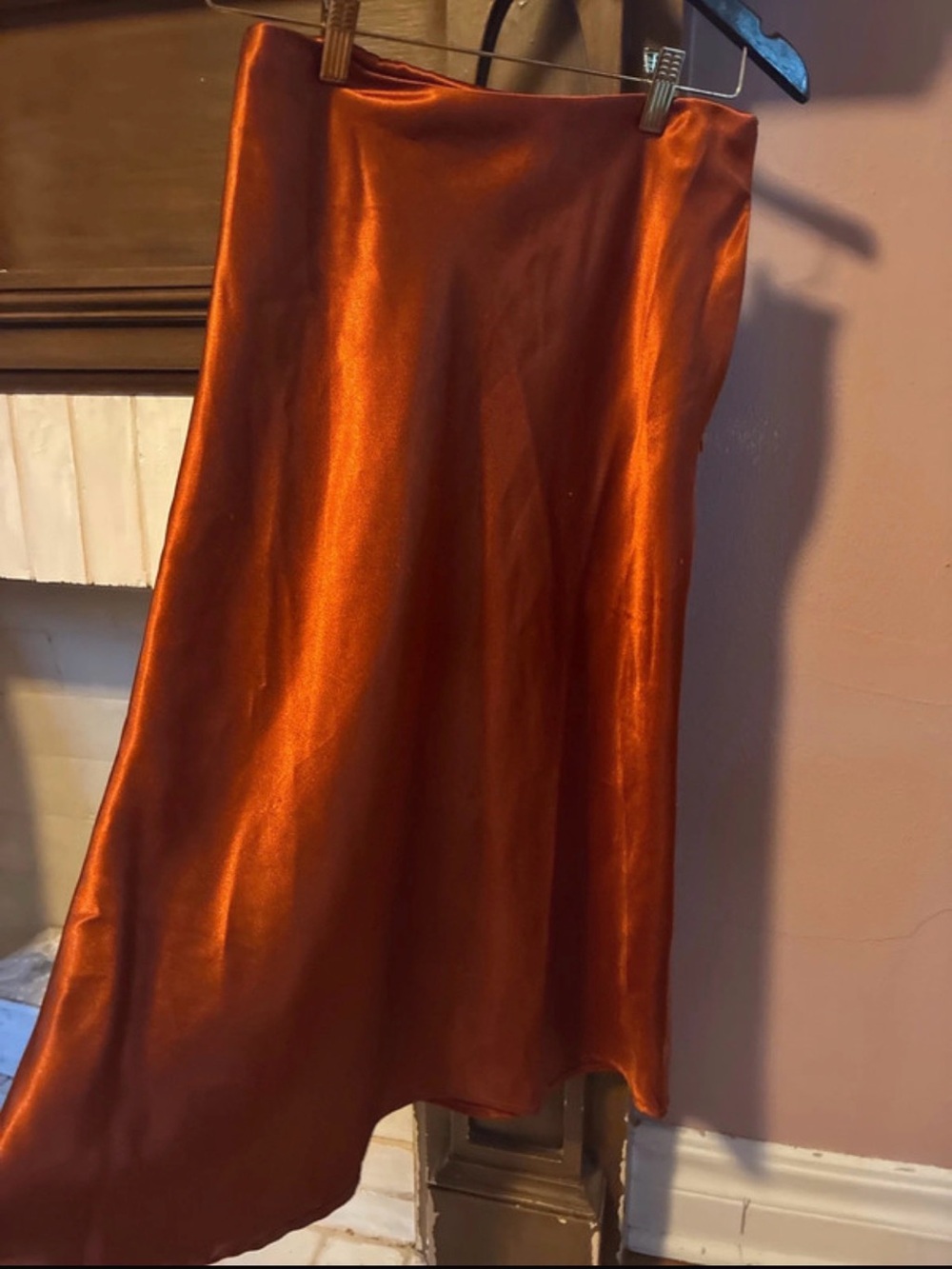 Copper Satin A-Line Midi Skirt